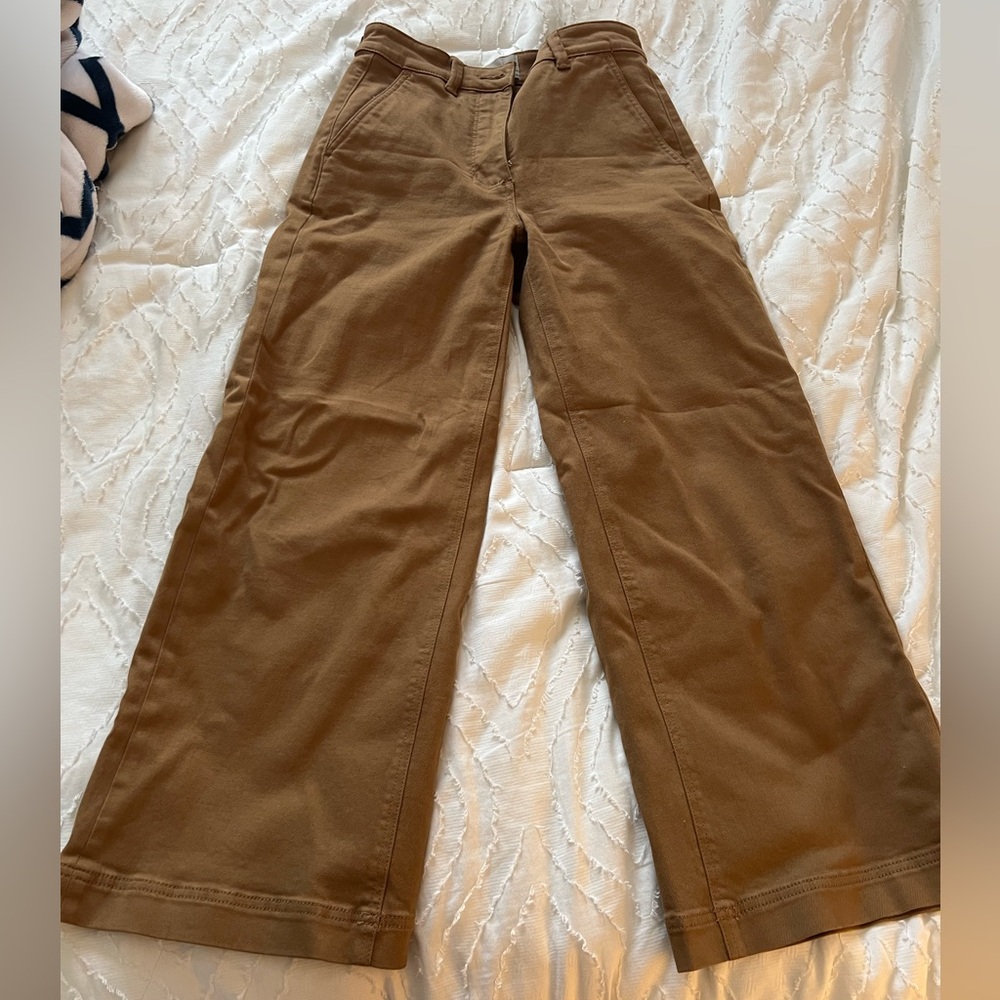 everlane cropped wide leg jeans brown beige denim